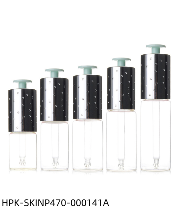 Glass Bottle with Diamond-studded Metalized T-shaped Push-button Pipette Cap